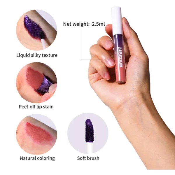 Lakerain Peel Off Lip Stain - Highly Pigmented, Waterproof Long-Lasting Lip Tint, Vegan Lip Gloss for Women (#1), 2.5ml - Image 6