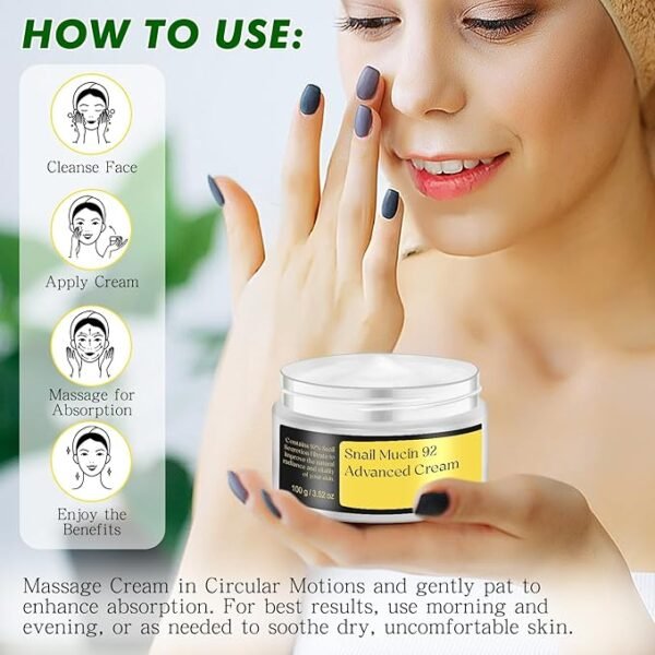 Korean Snail Mucin 92% Moisturizing Cream, Collagen Lifting & Firming Cream, Daily Facial Repair Gel for Dry/Sensitive Skin, Anti-Wrinkle Face Firming, Hydrating Serum Shrink Pores Acne - Image 3