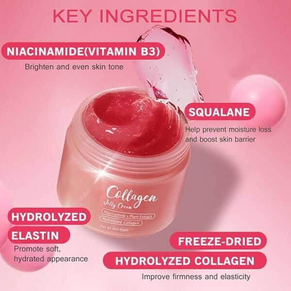 Collagen Jelly Cream,Niacinamide & Freeze Dried Hydrolyzed Collagen Face Cream,Boosts Elasticity & Hydration,Reduce Fine Lines & Dullness, Korean Skin Care - Image 7