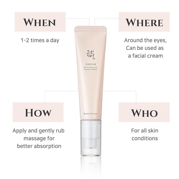 Beauty of Joseon Revive Eye Serum with Retinal Niacinamide Correction for Puffy Eye Bags Fine Lines Dark Circles Wrinkles, Korean Skin Care - Image 7